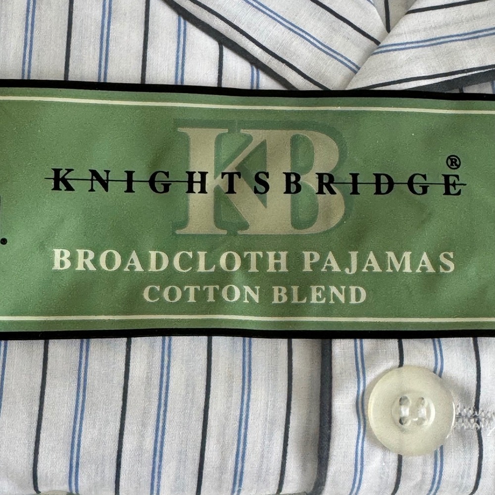 VTG Knightsbridge Mens Broadcloth Pajamas Long Sleeve Blue White Stripe Medium - Picture 5 of 9